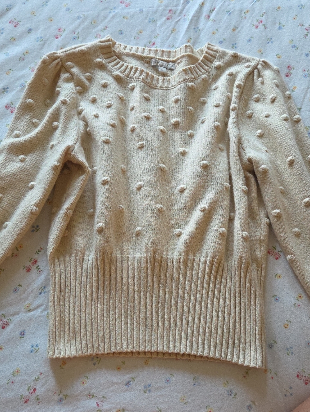 eva mendes for New York & Company Cream Bobble-Textured Crew Sweater